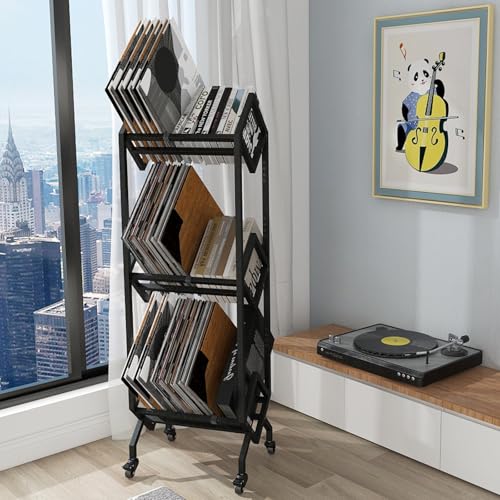 VEDECASA DJ Vinyl Record Schallplatten Regal Vinyl Regal mit 3-stöckiges Speicherhalter Rack LP Storage Display Ständer Regals Plattenspieler für Wohnzimmer Schallplattenständer von VEDECASA