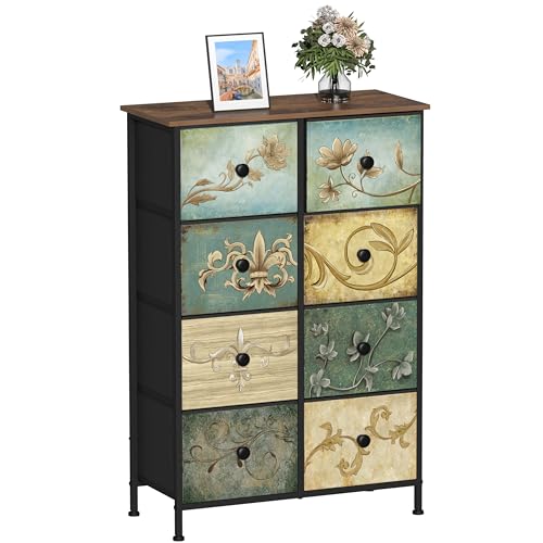 VEDECASA Kommode mit 8 Schubladen böhmische Schminktisch mit Holzplatte Stoffschubladen Metallgestell Stoff Kommode Turm Veranstalter für Wohnzimmer Schlafzimmer Flur von VEDECASA