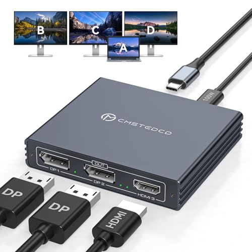 USBC zu HDMI & DisplayPort Splitter USB-C Thunderbolt Splitter für 3 Displays 4K@60Hz mit HDMI 2.0 & 2X DisplayPort 1.4 100W PD Unterstützt MST und SST Modi MST Extended Display nur für Windows USBC zu HDMI & DisplayPort Splitter USB-C Thunderbolt Splitter für 3 Displays 4K@60Hz mit HDMI 2.0 & 2X DisplayPort 1.4 100W PD Unterstützt MST und SST Modi MST Extended Display nur für Windows von VEDINDUST