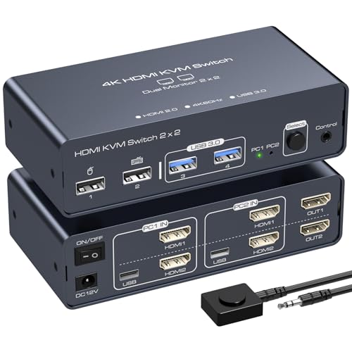 VEDINDUST KVM Switch 2 Monitore 2 Computer 4K60HZ Dual HDMI Share 4 USB Geräte mit Desktop Controller Aluminium VEDINDUST KVM Switch 2 Monitore 2 Computer 4K60HZ Dual HDMI Share 4 USB Geräte mit Desktop Controller Aluminium von VEDINDUST