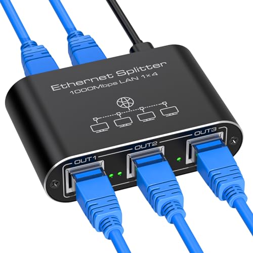 VEDINDUST LAN Splitter 1 Auf 4 1000Mbps Aluminium Netzwerk Switch Gigabit Ethernet Verteiler für Computer, Hubs, Router, Set-Top Box Mit USB-C Netzkabel von VEDINDUST