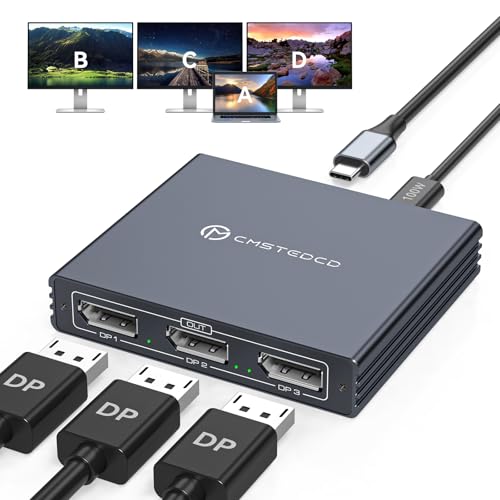 VEDINDUST USBC zu DisplayPort Splitter für 3 Displays USB-C Thunderbolt Splitter 4K@60Hz mit 3X DisplayPort 1.4 100W PD Unterstützt MST und SST Modi MST Extended Display nur für Windows von VEDINDUST
