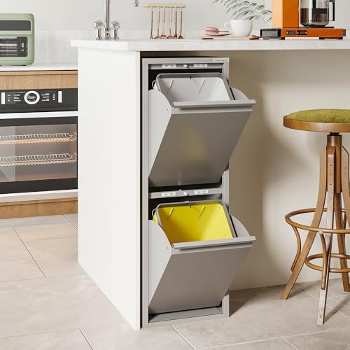 VEEHAUS Küche Mülleimer Für Den Vielseitigen Einsatz Mit Klappen Aus Edelstahl Stilvoller Abfalleimer Für Eine Effiziente Und Praktische Aufbewahrung ‎Grau (2 x 15 LT - 30 LT) von VEEHAUS