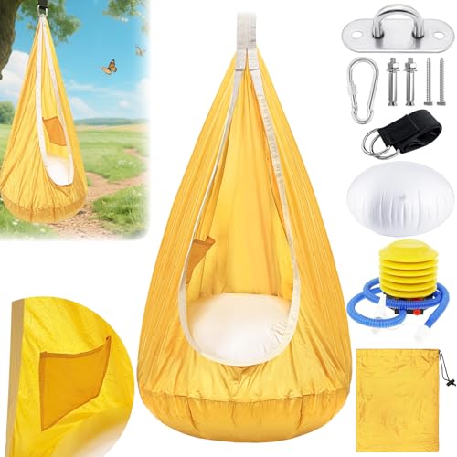 VEEKAY Hängehöhle,Pod Schaukelsitz,Pod Swing Seat mit Aufblasbarem Kissen,Sensorischer Schaukelstuhl mit Tasche,Tragbarer Hängesessel Schaukel,Hängehöhle von VEEKAY