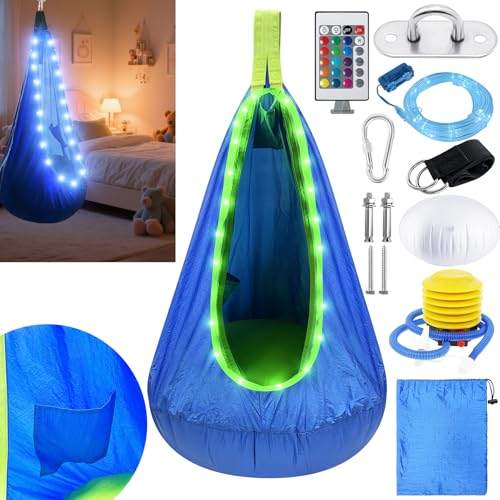 VEEKAY Hängehöhle,Pod Schaukelsitz mit LED,Pod Swing Seat mit Aufblasbarem Kissen,Schaukelstuhl,Tragbarer Hängesessel Schaukel,Hängehöhle von VEEKAY