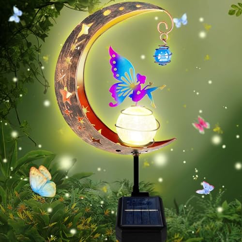 VEEKAY Mond Solarleuchten Garten Deko Terassendeko,Freien Solarlampe für Außen,Metall Mond Solar LED,wasserdichte Solarleuchte Garten Deko mit Erdspieß, Gilt für Außen Terrasse Balkon Pfahlpfad Rasen von VEEKAY