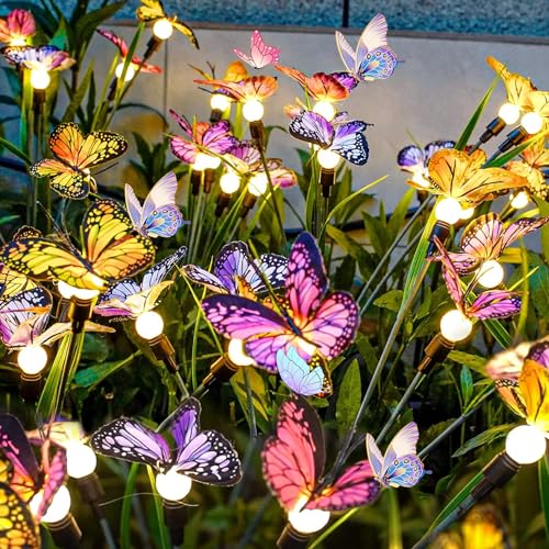 VEEKAY Solarlampen für Außen Garten,4 Stück 24 LED Schmetterling Glühwürmchen Solargartenlichter,Firefly Solar-gartenlichter,IP65 Wasserdicht Swinging Solarleuchten für Hof, Terrasse,Gehweg-Dekoration von VEEKAY