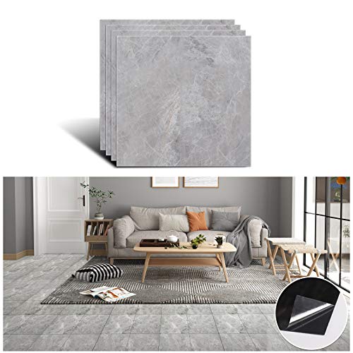 VEELIKE PVC Bodenbelag Marmoroptik Grau Steinkunststoff Bodenfliesen Selbstklebend Vinylboden Fliesenoptik PVC Fliesen Fliesenaufkleber Boden Badezimmer Küche Wassedicht 30cm x 30cm 4 Stück von VEELIKE