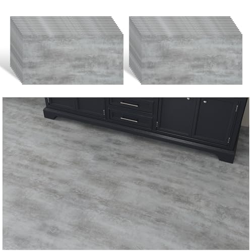 VEELIKE Fliesenaufkleber Betonoptik PVC Bodenbelag Selbstklebend Vinylboden Grau PVC Fliesen Garage Venylbodenbelag Selbstklebend Fliesenoptik Fußbodenbelag Badezimmer Esszimmer 60cm×30cm 24 Stück von VEELIKE