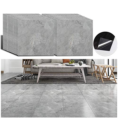 VEELIKE PVC Fliesen Marmor Grau 24 Stück Bodenfliesen Selbstklebend PVC Bodenbelag Marmoroptik Fliesenaufkleber Boden Bad 30cm x 30cm Vinylboden für Wohnzimmer Schlafzimmer Wasserfest Abnehmbar von VEELIKE