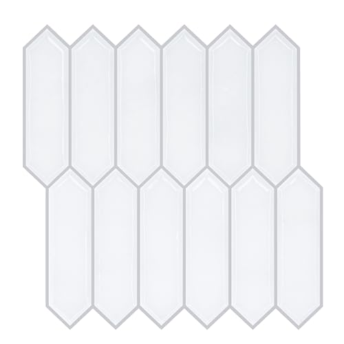 VEELIKE Fliesenaufkleber Long Hexagon Weiß 3d Klebefliesen Küche Wandfliesen Selbstklebende Fliesen Küchenrückwand Fliesenfolie Bad Wasserfest Fliesensticker Küchenfliesen 30.5cm×30.5cm 24 Stück von VEELIKE