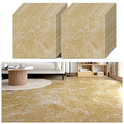 VEELIKE Fliesenaufkleber Marmoroptik Gelb PVC Boden Marmor Gold PVC Bodenbelag Selbstklebend Fliesen Marmor Vinylboden Fliesenoptik Klebefliesen Boden Esszimmer Wohnzimmer Treppe 30cm×30cm 24 Stück von VEELIKE