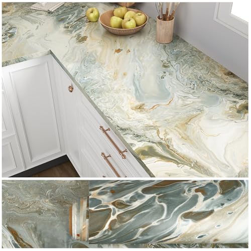 VEELIKE Flüssigkeit Marmor Tapete Teal Gold Klebefolie Arbeitsplatte Küche Abwaschbar 40 cm × 300 cm Selbstklebende Tapete Marmoroptik Möbelfolie Marmor Folie Küchenarbeitsplatte Badezimmer Tisch VEELIKE Flüssigkeit Marmor Tapete Teal Gold Klebefolie Arbeitsplatte Küche Abwaschbar 40 cm × 300 cm Selbstklebende Tapete Marmoroptik Möbelfolie Marmor Folie Küchenarbeitsplatte Badezimmer Tisch von VEELIKE