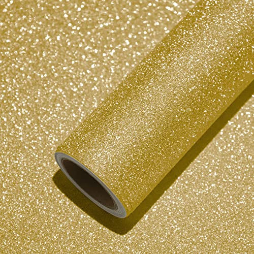 VEELIKE Glitzer Gold Möbelfolie Selbstklebende Wandtapeten Dekofolie 40cm X 300cm Klebefolie PVC Glitter Gold Wandaufkleber für Wohnzimmer Schlafzimmer Möbel Schrank Schminktisch von VEELIKE