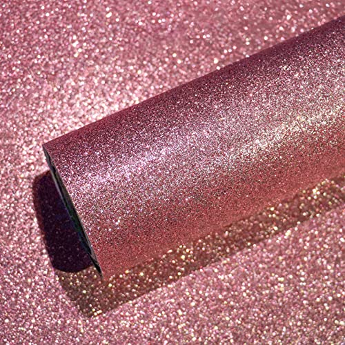 VEELIKE Glitzer Tapete Roségold Vintage Glitzerfolie Rosa Wandtapete Altrosa Möbelfolie Selbstklebende Folie Glitzer Tapeten Schlafzimmer Deko Wohnzimmer Glitzerpapier Dekorfolie Schrank 40cm×300cm von VEELIKE