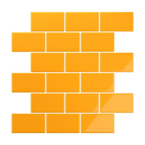 VEELIKE Klebefliesen Gelb Rechteckigen 3D Fliesenaufkleber Küche Rückwand Fliesenfolie Bad Wasserfest Wandfliesen Fliesensticker Bad Fliesen Überkleben Wäschereien Wand 30.5cm×30.5cm 12 Stück von VEELIKE