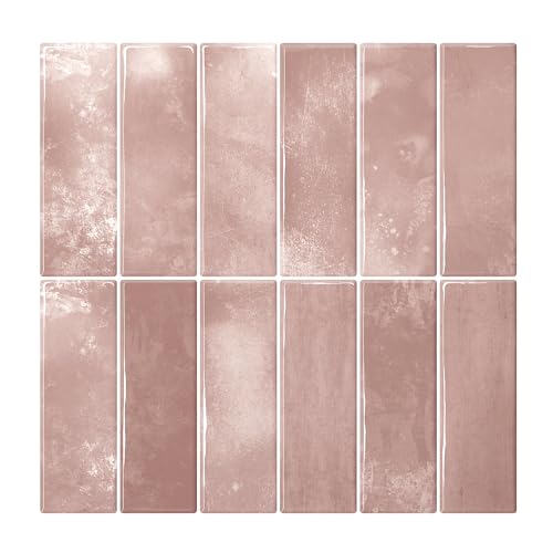 VEELIKE Klebefliesen Küche Rosa Fliesenaufkleber Küchenrückwand Fliesensticker Küchenfliesen Selbstklebende Fliesen Bad Wasserfest Badfliese Badezimmer Fliesen Überkleben 30.5cm×30.5cm 12 Stück von VEELIKE