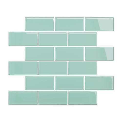 VEELIKE Klebefliesen Mintgrün Rechteck 3d Fliesenaufkleber Küche Fliesenfolie Badezimmer Wasserfest Küchenfliesen Überkleben Wandfliesen Selbstklebend Küchenrückwand 30.5cm×30.5cm 24 Stück von VEELIKE