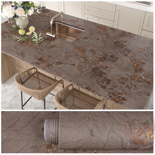 VEELIKE Klebefolie Betonoptik Braun Gold Vintage Shabby Chic Selbstklebende Folie Industrial Betonoptik Folie Arbeitsplatte Küche Möbelfolie Marmor Tapete für Wand Wohnzimmer Badezimmer 40cm×300cm von VEELIKE