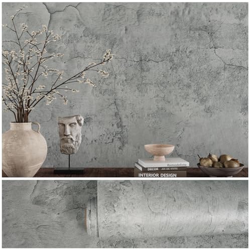VEELIKE Tapete Betonoptik Grau Klebefolie Betonoptik Rissige Wandtapete Industrial 40 cm x 300 cm Selbstklebende Tapete Vintage Strukturtapete Möbelfolie Küche Wohnzimmer Badezimmer Schlafzimmer von VEELIKE