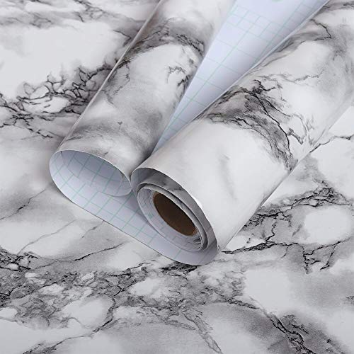 VEELIKE Klebefolie Marmoroptik Möbelfolie in Grau Selbstklebende Mäbelfolie 40cm x 300cm PVC wasserdichte Küchentapete Dekorfolie für Wand Möbel Küchen Schlafzimmer von VEELIKE