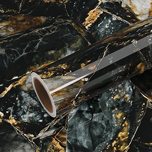 VEELIKE Klebefolie Marmoroptik Schwarz Gold 81cm×300cm Möbelfolie Marmor Folie Arbeitsplatte Küche Marmor Tapete Badezimmer Wasserfest Marmortapeten Wand Gold Selbstklebende Folie Küchenrückwand von VEELIKE