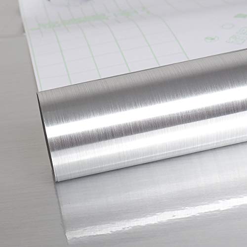 VEELIKE Klebefolie Möbelfolie Küche Silber Küchenrückwand Folie Küchenschränke Selbstklebend Tapete Tapeten Wandtapete Dekorfolie Schrank Folie Bekleben für Möbel Küche DIY 40cm x 300cm von VEELIKE