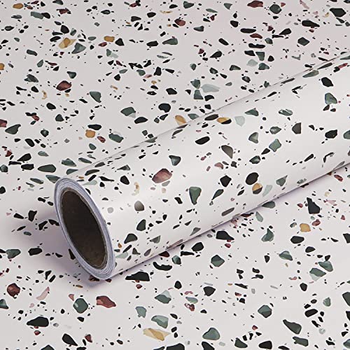 VEELIKE Klebefolie Terrazzo 60cm x 900cm Selbstklebende Folie Küchenrückwand Küchenregal Arbeitsplatte Tapete Badezimmer Küchentapete Abwaschbar Tapeten Steinmuster Wandtapete Wohnzimmer Mamorfolie von VEELIKE