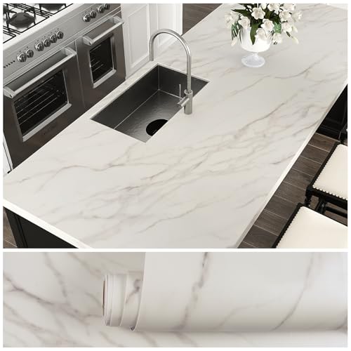 VEELIKE Marmor Folie Nebelgrau Matt Klebefolie Marmoroptik Grau Weiß Möbelfolie Marmor Tapete Arbeitsplatte Folie Küche Abwaschbare Tapete Selbstklebende Folie Küchenrückwand Badezimmer 40cm×300cm von VEELIKE