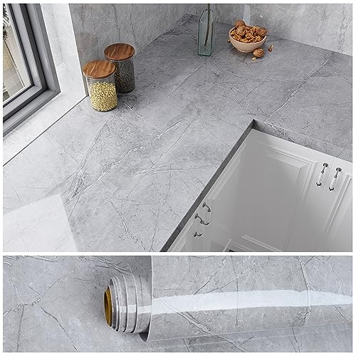 VEELIKE Marmor Tapete Grau 81 cm × 900 cm Klebefolie Marmoroptik Möbelfolie Marmor Folie Arbeitsplatte Küche Küchenrückwand Selbstklebende Tapete Badezimmer Wasserfest Mamorfolie Weis Grau Tische von VEELIKE