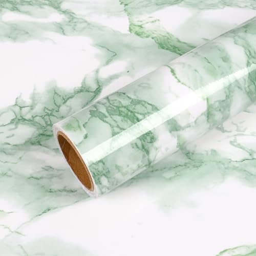 VEELIKE Marmor Tapete in Grün 40cm x 900cm Selbstklebend Klebefolie PVC Möbelfolie Abwaschbare Wandtapeten Dekofolie für Möbel Schlafzimmer Badezimmer Küchenrückwand von VEELIKE
