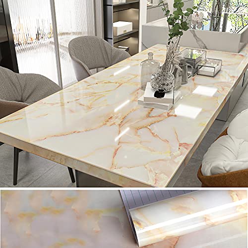 VEELIKE Marmoroptik Tapete in Helles Gelb 40cm x 600cm PVC Klebefolie Selbstklebende Möbelfolie Abwaschbare Folie für Küchenrückwand Möbel Fensterbank Schrank Tisch Zimmer von VEELIKE