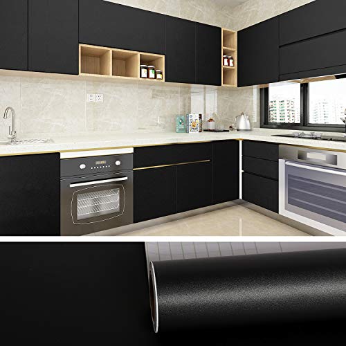VEELIKE Mattschwarze Tapete Klebefolie Möbelfolie Wandfolie Selbstklebend Schrankfolien Abwaschbare Tapete Dekofolie Tisch Badezimmer Leicht zu reinigen Ölbeständig Abnehmbar Wasserdicht 40cm x 600cm VEELIKE Mattschwarze Tapete Klebefolie Möbelfolie Wandfolie Selbstklebend Schrankfolien Abwaschbare Tapete Dekofolie Tisch Badezimmer Leicht zu reinigen Ölbeständig Abnehmbar Wasserdicht 40cm x 600cm von VEELIKE