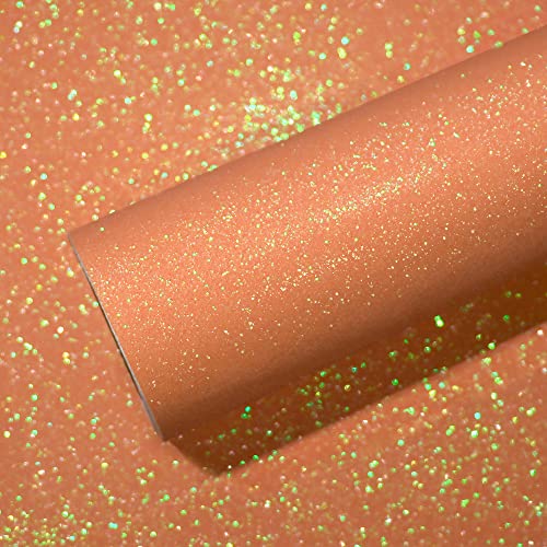 VEELIKE Möbelfolie Glitzer Orange Tapete Glitzer Deko Schlafzimmer Glitzerfolie Klebefolie Ornamente Frisiertisch Wandtapete Luxus Tapeten Wohnzimmer Party Dekoration Glitzerpapier Möbel 40cm×300cm von VEELIKE