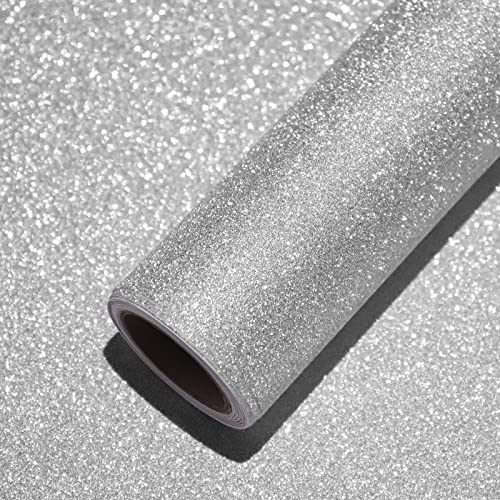 VEELIKE Möbelfolie Glitzer Silber 40cm X 900cm Klebefolie Selbstklebende Dekofolie PVC Möbelaufkleber Glitzer Wandaufkleber für Fensterbank Computern Schminktisch Arbeitsplatte Tisch Schrank von VEELIKE