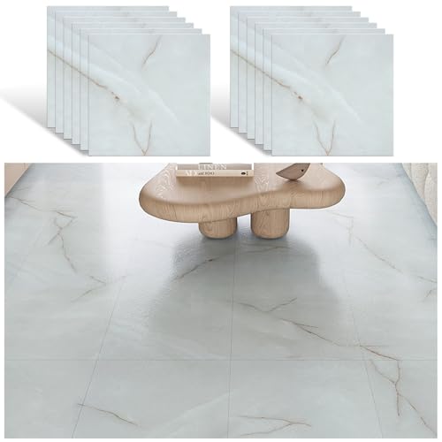 VEELIKE PVC Boden Marmor Nebelgraue Vinylboden Selbstklebend PVC Bodenbelag Marmor Weiss Gold Marmor Vinyl Fliesen Fliesenaufkleber Boden Badezimmer Schlafzimmer Wohnzimmer 30cm×30cm 12 Stück von VEELIKE