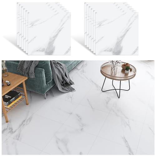 VEELIKE PVC Boden Marmor Weiß Vinyl Fliesen PVC Bodenbelag Selbstklebend Bodenfliesen Fliesenaufkleber Boden Küche Klebefliesen Bad Boden Küchenfliesen PVC Fliesen Garage 1.5mm 30cm×30cm 12 Stück von VEELIKE