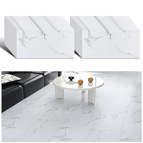 VEELIKE PVC Boden Marmor Weiß Vinylboden Selbstklebend Bodenfliesen PVC Bodenbelag Küche Wasserfest Fliesenaufkleber Boden Bad PVC Fliesen Garage Küchenfliesen Schlafzimmer 1.5mm 60cm×30cm 24 Stück von VEELIKE