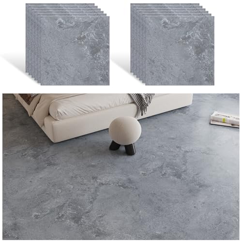 VEELIKE PVC Bodenbelag Betonoptik Vintage Selbstklebende Bodenfliesen Beton Grau Vinylboden Fliesenoptik Fliesenaufkleber Boden Badezimmer Wasserfest Selbstklebende Fliesen Garage 30cm×30cm 12 Stück von VEELIKE