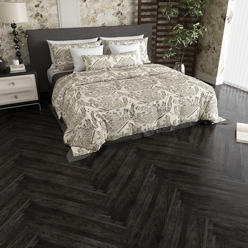 VEELIKE PVC Bodenbelag Holzoptik Dunkelgrau Vintage Schwarz Vinylboden Selbstklebend Bodenfliesen Fliesenaufkleber Boden Schlafzimmer Klebefliesen Boden Wohnzimmer Garage 1.8mm 90cm×15cm 16 Stück von VEELIKE