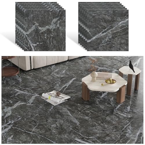 VEELIKE PVC Bodenbelag Marmor Aschbrauner Moderne Vinylboden Selbstklebend Bodenfliesen Marmoroptik Grau PVC Boden Marmor Vinyl Fliesen Badezimmer Wasserfest Küchenfliesen Garage 30cm×30cm 12 Stück von VEELIKE