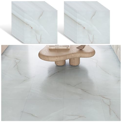 VEELIKE PVC Bodenbelag Marmor Nebelgraue Selbstklebende Fliesen PVC Boden Marmor Weiss Gold Fliesenaufkleber Bodenfliesen PVC Fliesen Garage Klebefliesen Boden Küche Wasserfest 30cm×30cm 24 Stück von VEELIKE
