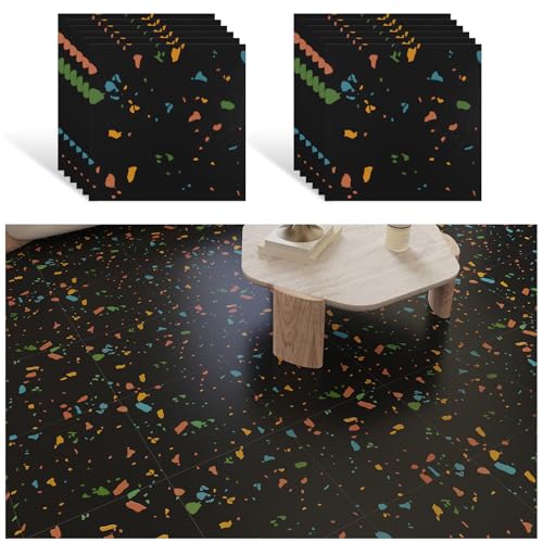 VEELIKE PVC Bodenbelag Schwarz Selbstklebende Fliesen Klebefliesen Boden Küchen Fliesenaufkleber Bodenfliesen Badezimmer Wasserfest Vinylboden Fliesenoptik PVC Fliesen Garage 30cm × 30cm 12 Stück von VEELIKE
