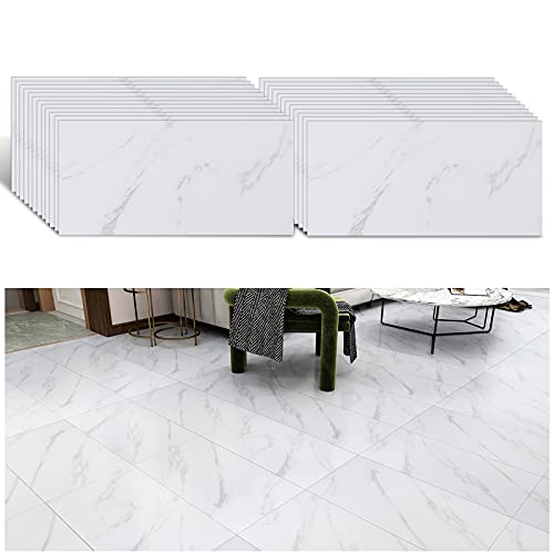 VEELIKE PVC Bodenbelag Selbstklebend Bodenfliesen Weiss Marmor Vinyl Fliesen Klebefliesen Boden Vinylboden Fliesenoptik Fußbodenbelag Fliesenaufkleber Boden Bad Küchen Garage 60cm×30cm 24 Stück von VEELIKE