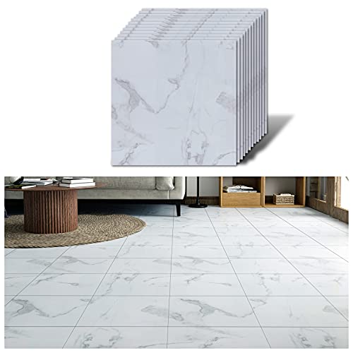 VEELIKE PVC Bodenbelag Selbstklebend Vinylboden Marmor Optik Folie Weiß Klebefliesen Wasserfest Fliesenaufkleber Boden Küchenfliesen Venylbodenbelag Badezimmer Wohnzimmer Fliesen 30cm×30cm 12 Stück von VEELIKE