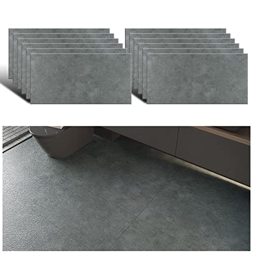 VEELIKE PVC Bodenfliesen Selbstklebend Beton Vinyl Bodenbelag Verdickte klebefliesen Grau Fliesenaufkleber Boden Badezimmer Rückwand Küchenfliesen Wasserfest Fußbodenbelag 60cm x 30cm 12 Stück von VEELIKE