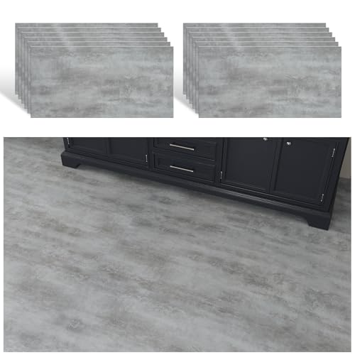 VEELIKE Selbstklebende Bodenfliesen Betonoptik PVC Bodenbelag Grau Vinylboden Selbstklebend Klebefliesen Boden Küche Wasserfest Fliesenaufkleber Boden wohnzimmer Schlafzimmer 60cm×30cm 12 Stück von VEELIKE