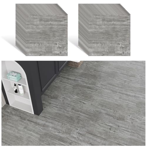 VEELIKE Selbstklebende Bodenfliesen Betonoptik Vintage PVC Bodenbelag Selbstklebend Vinylboden PVC Boden Betonoptik Grau Fliesenaufkleber Boden Schlafzimmer PVC Fliesen Garage 30cm×30cm 24 Stück von VEELIKE