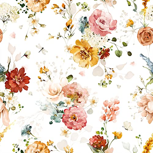 VEELIKE Selbstklebende Tapete Blumen Weiß Blumentapete Vintage Fototapete Schlafzimmer Romantik Möbelfolie Muster Schrankpapier Wand Dekoration Deckentapete Aquarell Klebefolie Blumen 44.5cm×300cm von VEELIKE