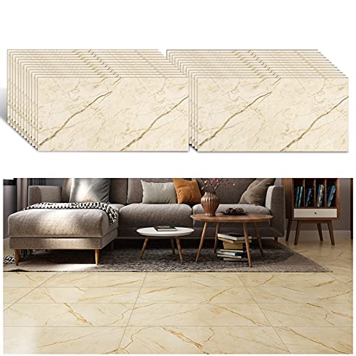 VEELIKE Selbstklebende Bodenfliesen 24 Stück 60 cm x 30 cm PVC Boden Marmor Vinyl Fliesen Selbstklebend Vinylboden Fliesenoptik Gelb PVC Fliesen Garage Abnehmbar Klebefliesen Bad Boden Wasserdicht von VEELIKE